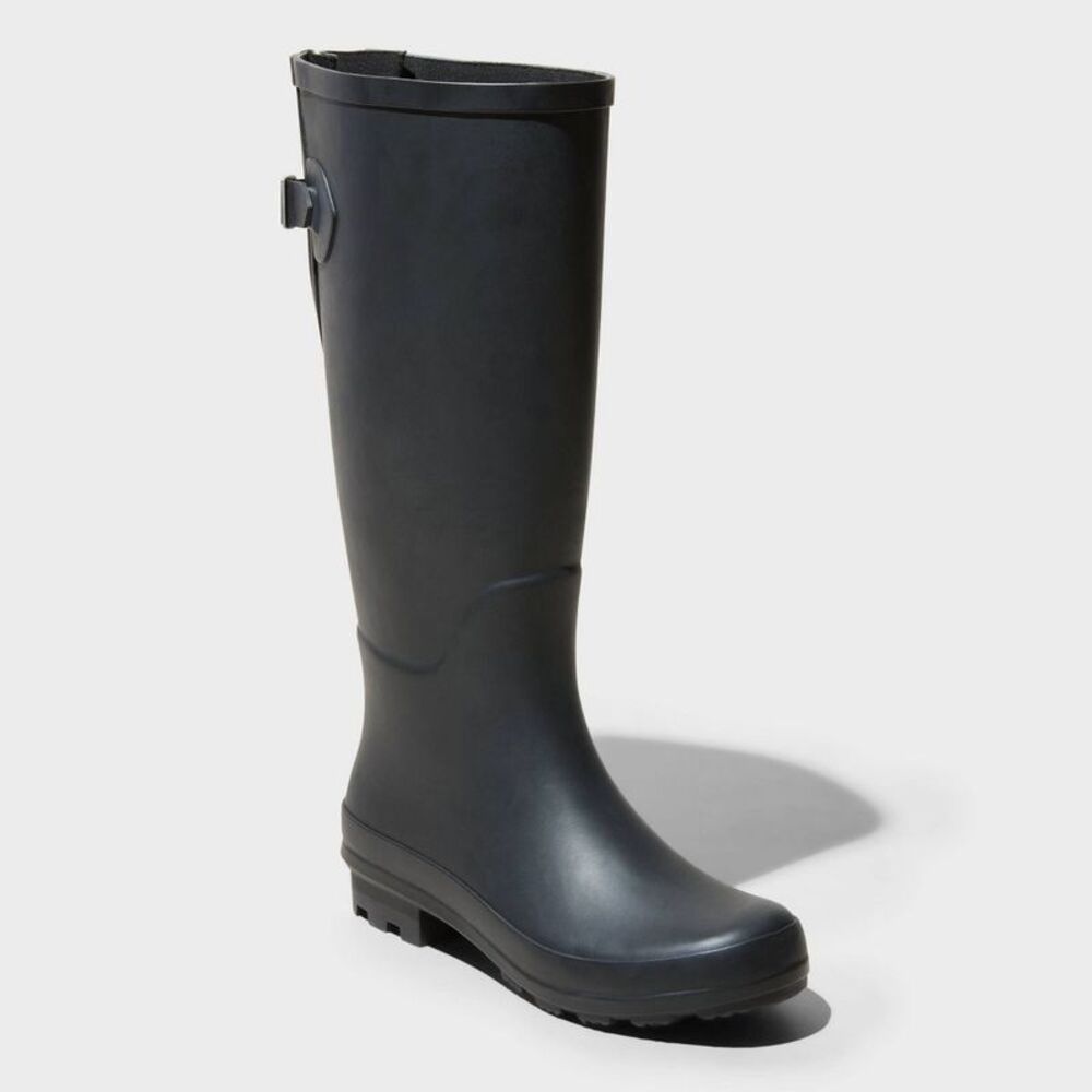 Women's River Waterproof Knee-High Tall Rain Boots - Solid Black 8